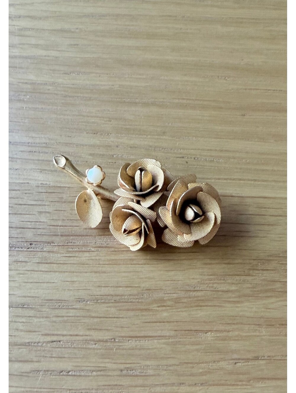 Vintage Flower Brooch Gold Tone Faux Pearl Made in Austria